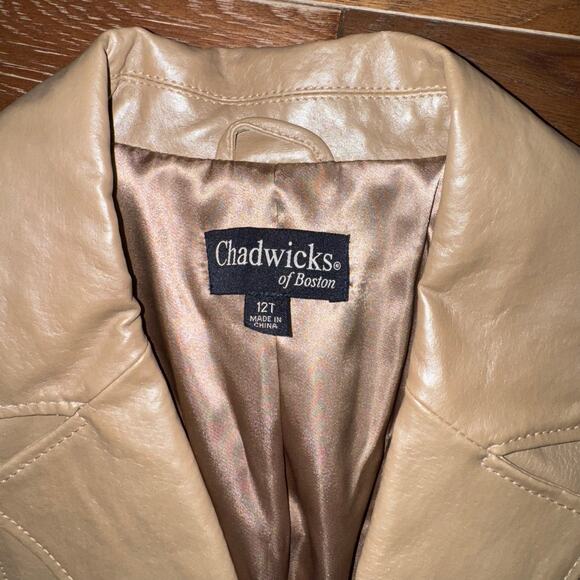 Vintage Leather Trench Chadwick's of Boston Metallic Tan Button-Down Coat 12T - Picture 4 of 7